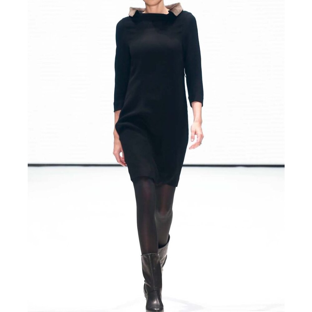 Annette Görtz Black "Senta" Dress with Removable Calfskin Collar